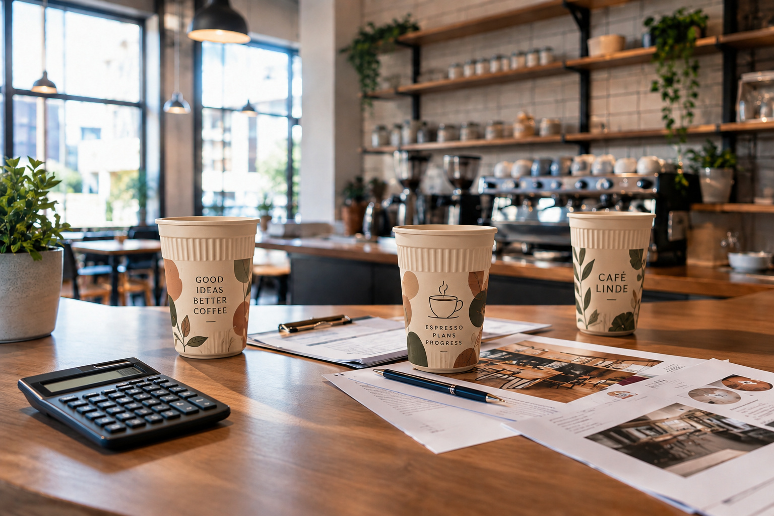 Kalkulation am Tresen eines noch leeren Cafés
