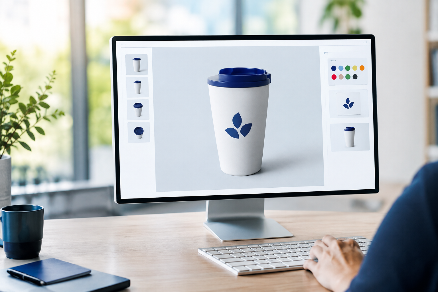 Ansicht des 3D-Konfigurators mit Logo auf dem Becher